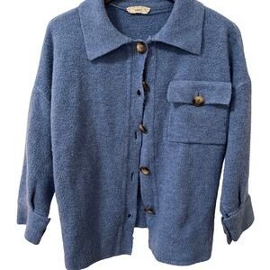 Women’s Soft and Cozy Blue MNG Mango Button Up Sweater